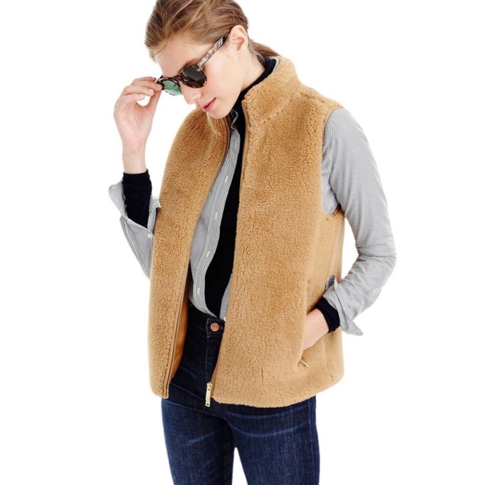 J.Crew plush fleece excursion Vest camel brown Size Medium